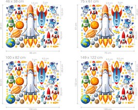 Vesmírna raketa textilná preliepateľná nálepka na stenu arch 46 x 38 cm