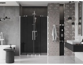 Mexen Velar Duo, posuvné sprchové dvere do otvoru 150 cm, 8mm šedé sklo, biela matná, 871-150-000-42-20