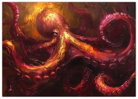 Sklenený obraz - Chobotnica, olejomaľba (70x50 cm)