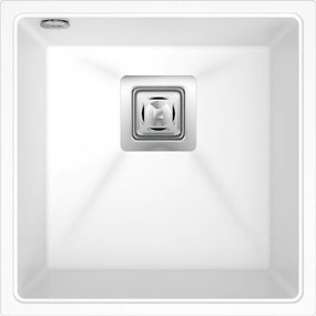 Sink Quality Argon 50, kuchynský granitový drez 420x420x225 mm + chrómový sifón, biela, SKQ-ARG.W.1KBO.50.X