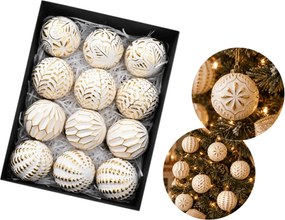Súprava 12 ks vianočných ozdôb GOLD FESTIVE 7 cm, biele/zlaté