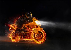 Sklenený obraz - Motorkár s plameňmi (70x50 cm)