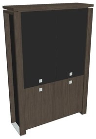 Vysoká skriňa Verno+ S 140 x 46 x 210 cm, kombinované dvere, dub antracit / čierna