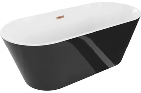Mexen Flavia, voľne stojaca vaňa 160 x 75 cm, biela-čierna, medený prepad, 54031608075-65