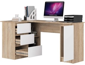 Rohový PC stolík Bevin (dub sonoma + biela) (L). Akcia -20%. Vlastná spoľahlivá doprava až k Vám domov. 1128561