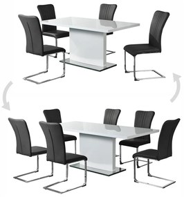 Kondela Rozkladací jedálenský stôl, biela vysoký lesk HG, 160-200x90 cm, KORINTOS