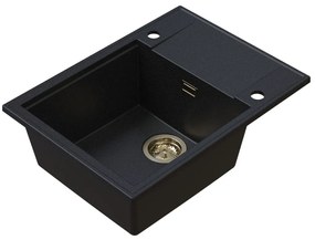 Sink Quality Sink55, kuchynský granitový drez 620x460x215 mm + zlatý sifón, grafitová, SKQ-SINK.G.1KKO.XG