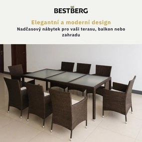 9-dielny záhradný ratanový jedálenský set s polstrovaním BestBerg BBRF-81B / hnedá/béžová