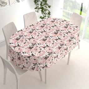 Biante Bavlnený oválny obrus Sandra SA-549 Ružové ruže a puky na bielom 50x100 cm