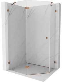 Mexen Lunar, Päťuholníkový sprchový kút Mexen Lunar naklápací doľava 100 x 80 cm, 8mm číre sklo, profil ružové zlato, 831-100L-080P-60-00-L