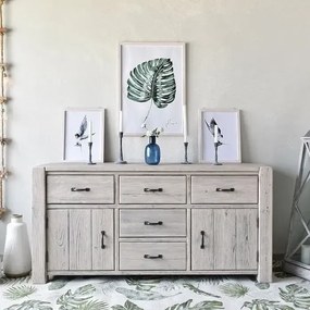 Vidiecka drevená komoda s 5 zásuvkami a dvierkami, 160x48x77 cm