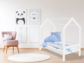 Detská posteľ DOMČEK D3 biela 80 x 160 cm Rošt: Bez roštu, Matrac: Bez matraca, Úložný box: S bielym úložným boxom