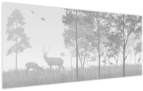 Obraz - Lúka s jeleňami (120x50 cm)