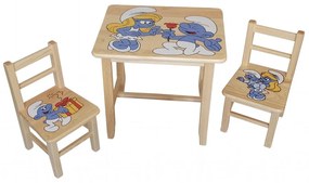 ČistéDrevo Drevený detský stolček so stoličkami - Šmolkovia