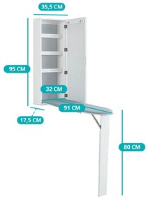 Nástenná zrkadlová úložná skrinka s výklopnou žehliacou doskou