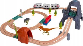 LEAN Toys Elektrický interaktívny vláčik s vagónmi, tunel, sopka, dinosaury, 95 cm