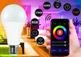PLX Inteligentná LED žiarovka SMART TUYA, E27, A65, 11W, 2700-6500K, 1055lm, RGB, WIFI