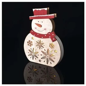 Dřevěný LED vánoční sněhulák Cecil s časovačem 30 cm teplá bílá