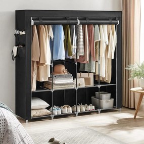 Šatník, prenosná modulárna skriňa, 4 bočné vrecká, čierna