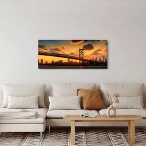 Obraz - Západ slnka nad mostom Bena Franklina, Filadelfia (120x50 cm)