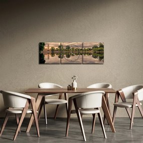 Obraz jazera a stromov (s hodinami) (90x30 cm)