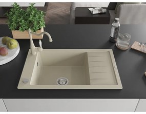 Mexen Elias, granitový drez 795x480x200 mm, 1-komorový a drezová batéria Carla, béžová, 6511-69-670700-69