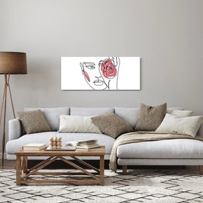 Obraz - Line art tvár s ružou (120x50 cm)