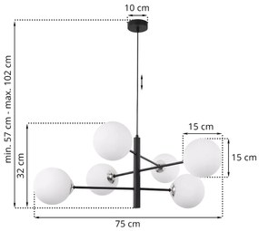 Závesne svietidlo Florence, 6x biele sklenené tienidlo, B/CH