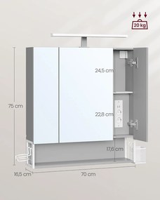 Koupelnová zrcadlová skříňka s LED osvětlením Vasagle Doris šedá