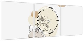 Obraz - Béžové kvety s motýľom N⁰4 (s hodinami) (90x30 cm)