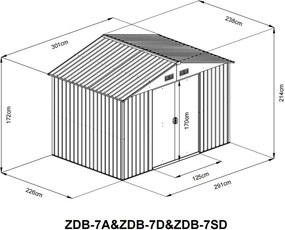 Záhradný domček BestBerg ZDB-7D / 7,2 m² / 301 x 238 x 214 cm / dekor červené drevo / hnedá