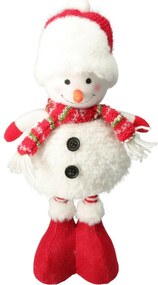 Stojaci snehuliak s červeným šálom, teleskopické nohy, 17x11x57cm