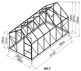 Skleník so základňou BestBerg SH-7 / 7 m² / 190 x 371 x 207 cm / strieborná