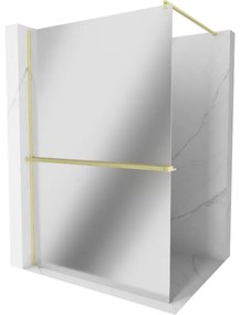 Mexen Kioto+, sprchová zástena Walk-In s poličkou a vešiakom 100 x 200 cm, 8mm sklo vzor zrkadlo, zlatý matný profil, 800-100-121-55-50