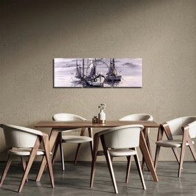 Obraz - Prístav, olejomaľba (s hodinami) (90x30 cm)