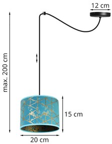 Závesné svietidlo WERONA SPIDER, 1x modré textilné tienidlo so vzorom, (výber z 2 faieb konštrukcie), G