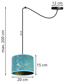Závesné svietidlo Werona Spider, 1x modré textilné tienidlo so vzorom, (výber z 2 faieb konštrukcie), g