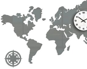 3D nalepovacie hodiny Mapa sveta sivé