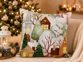 Vianočná obliečka na vankúš CHRISTMAS HOME – 100 % bavlna, zimná dedinka, rôzne rozmery Veľkosť: 40x40 cm