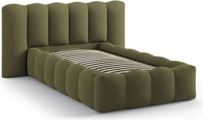 Khaki čalúnená jednolôžková posteľ s úložným priestorom s roštom 90x200 cm Lupine – Micadoni