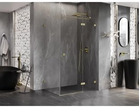 Mexen Lunar T, výklopný sprchový kút pravý 130 x 120 cm, 8mm číre sklo, zlatý kartáčovaný - 834T-130-120-55-00-P