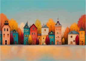Sklenený obraz - Jesenná dedina (70x50 cm)