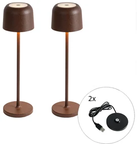 Sada 2 stolových lamp hríb hrdzavohnedá vrátane nabíjacej stanice - Raika