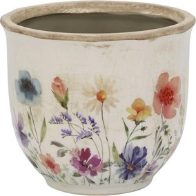 Béžový antik keramický obal kvetináč s kvetmi Fleurville - Ø 14*12 cm