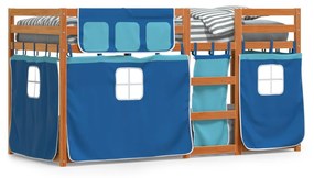 Poschodová posteľ so závesmi modrá 75x190 cm masívna borovica 3283926
