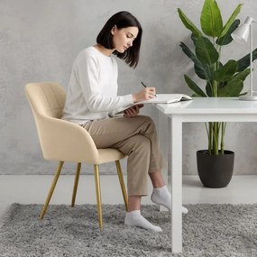 Sada štyroch jedálenských stoličiek LUXANO zamatové, béžové / zlaté nohy (4 ks)