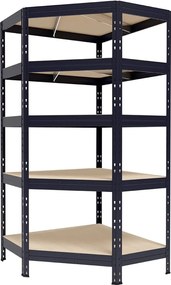 Rohový kovový regál RIVET s HDF policou, 180x90x45x64,5 cm