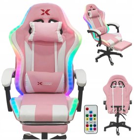 Herné LED kreslo Xgaming s podnožkou - ružové