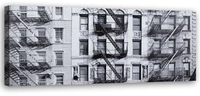 Obraz na plátně Newyorské schodiště černé a bílé - 120x40 cm