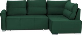 Rohová sedačka na trvalé spanie Island, tmavo zelená látka, pravý roh